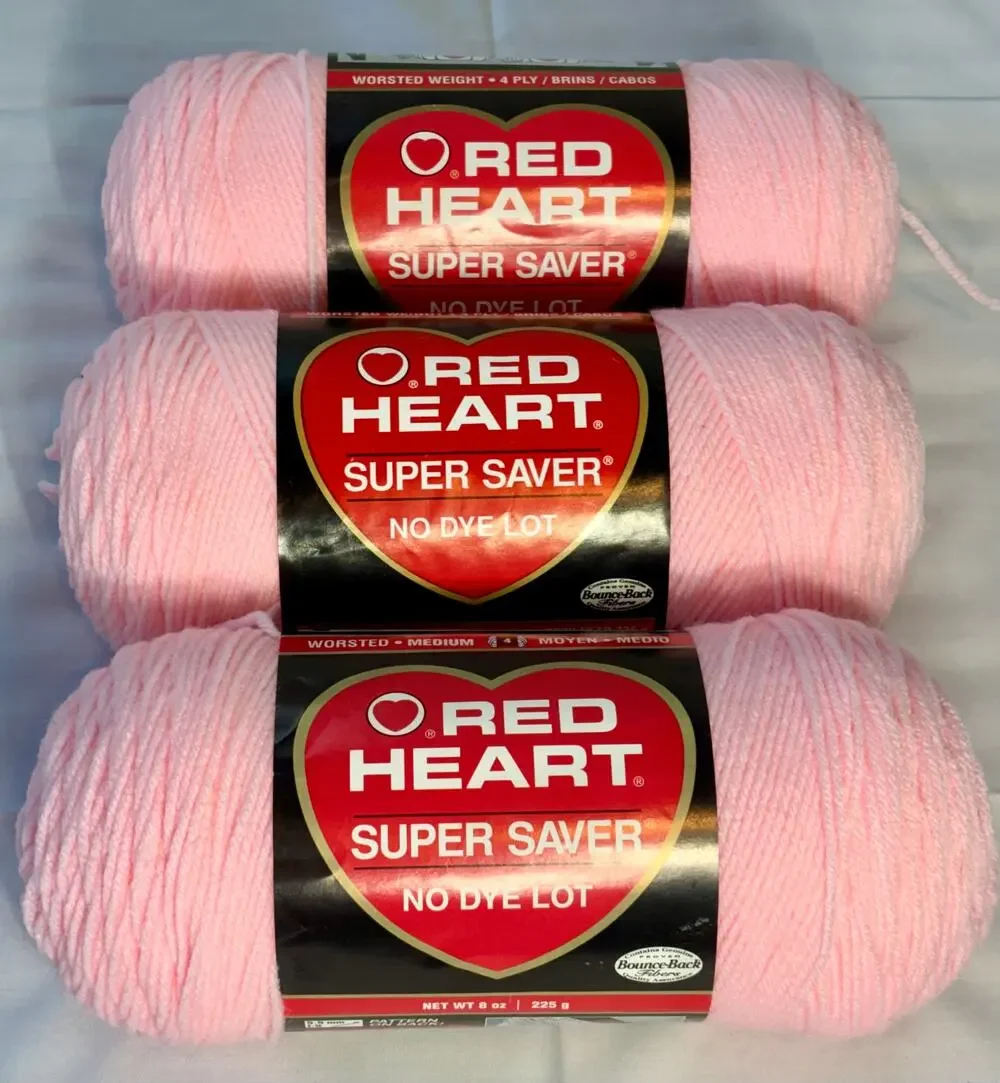 Red Heart Super Saver Baby Pink Yarn E300 0724 Lot of 3 Skeins 8 oz Medium 4
